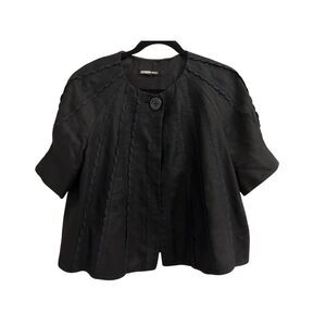 Ellen Tracy Linen Puff Sleeve Jacket size L or XL Scalloped lace accent